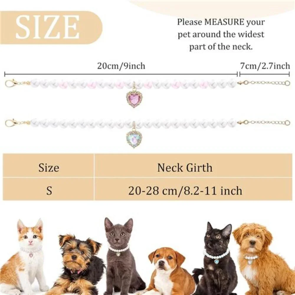 2Pcs Dog Cat Pearl Necklace Collar - 8.2''